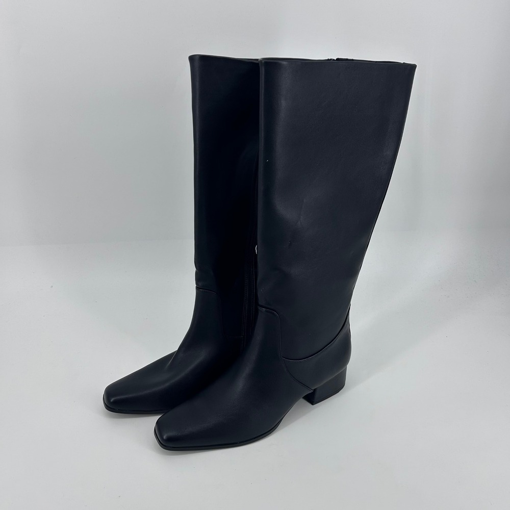 Target Women Black Faux Leather Square Toe Knee High Block Heel Boots Size 11